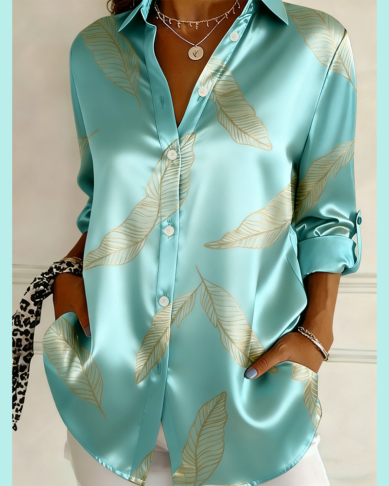 Elegant Collar Printed Satin Shirt