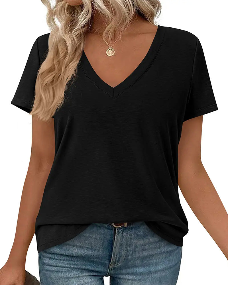 Pullover V-Neck Solid T-Shirt