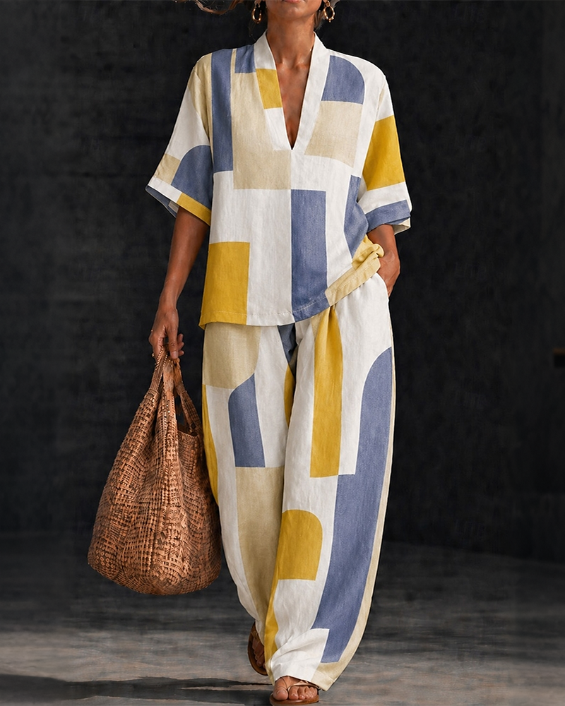 Geometric Print Loose-Fitting Set