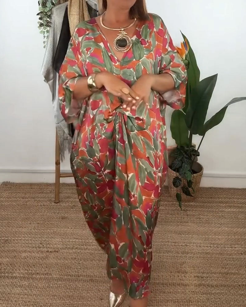 V-Neck Twist Print Dress