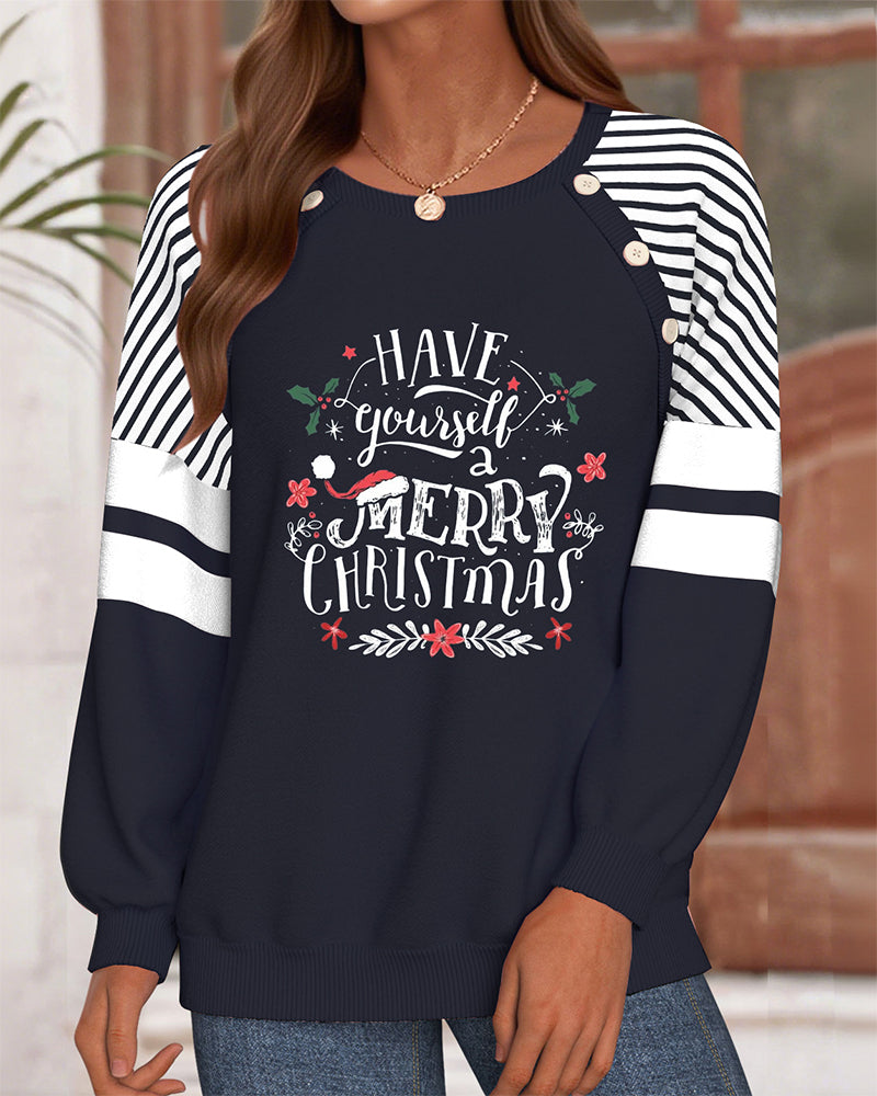 Christmas Letter Printed Round Neck Sweatshirt