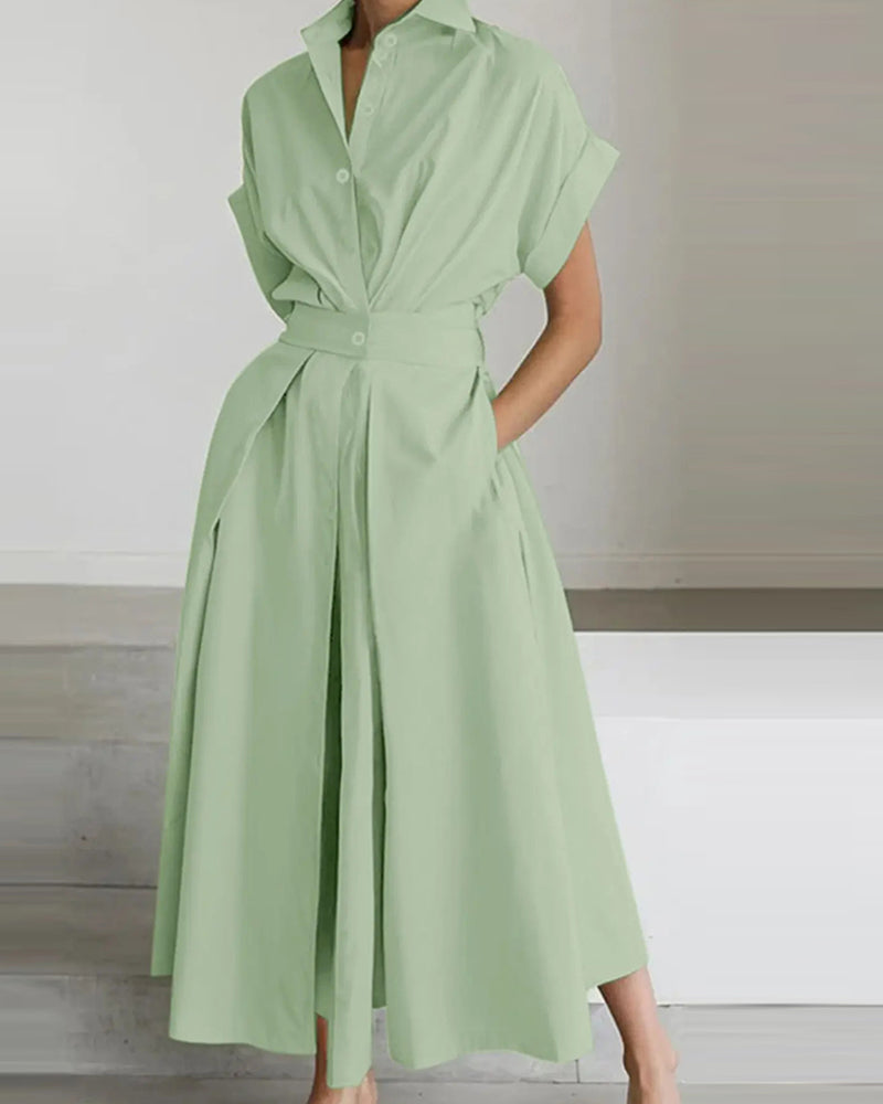 A-Line Tie High Waist Button Dress