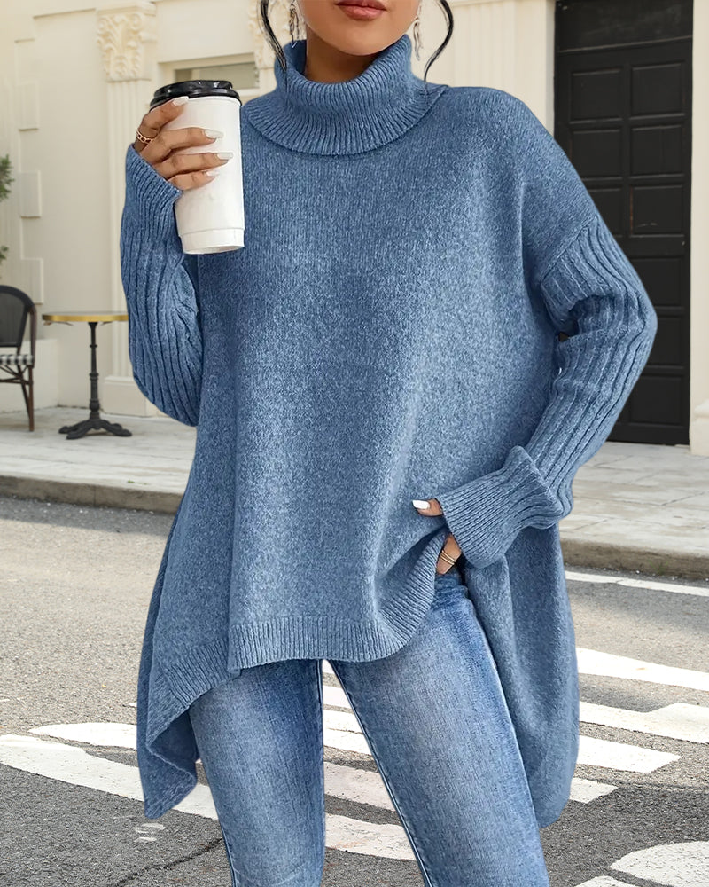 High Collar Irregular Loose Sweater