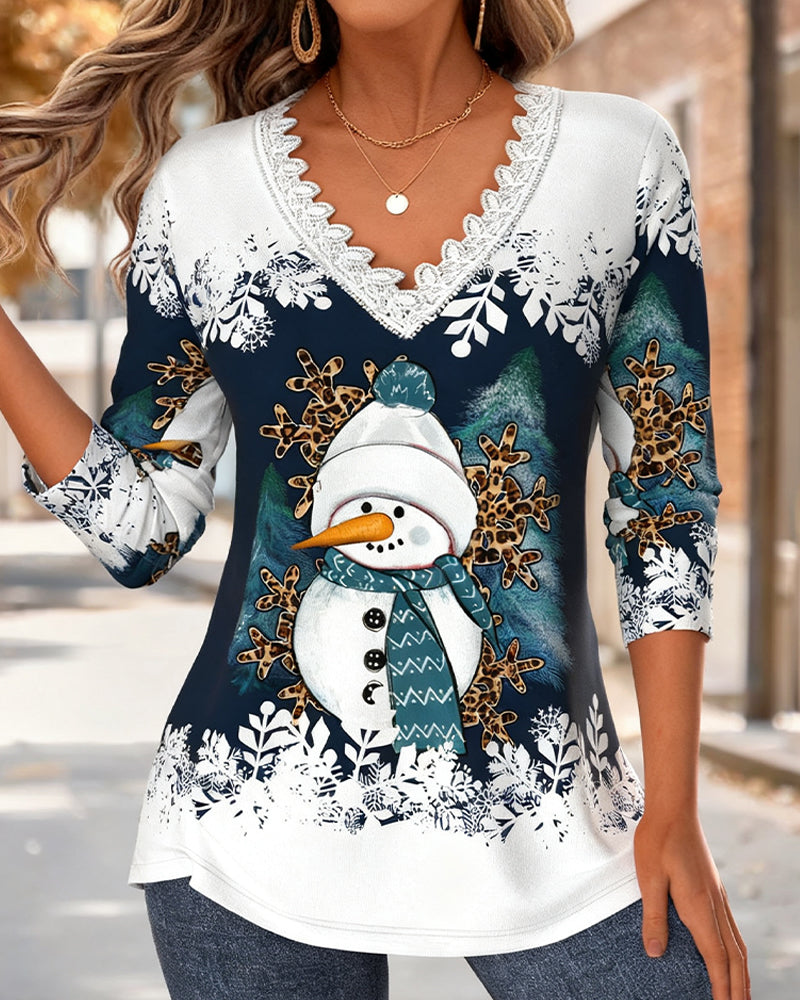 Lace Panel Penguin Print Top