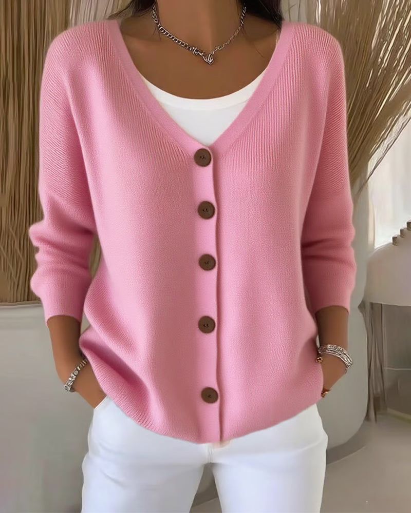 Solid-Color Buttoned Sweater