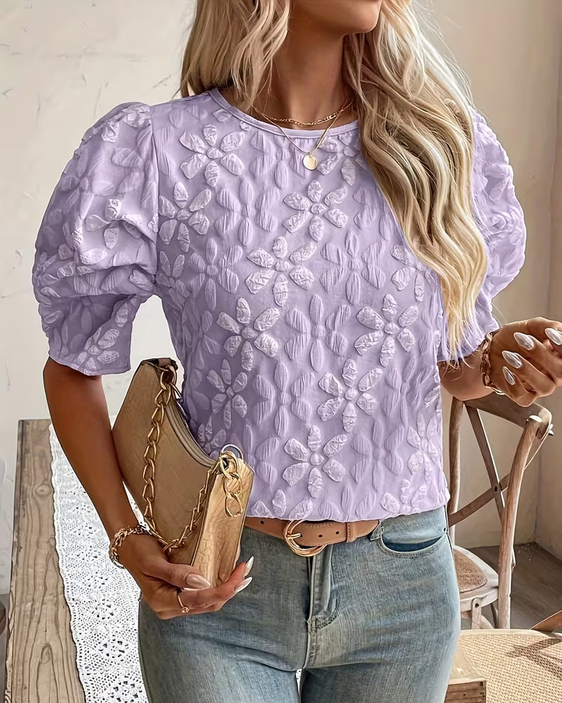 Puff Sleeve Jacquard Short T-Shirt