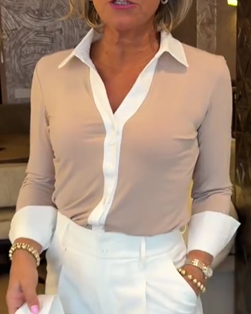 Contrast Paneled Long-Sleeve Shirt