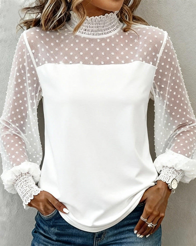 Solid Color Lantern Sleeve Patchwork Blouse