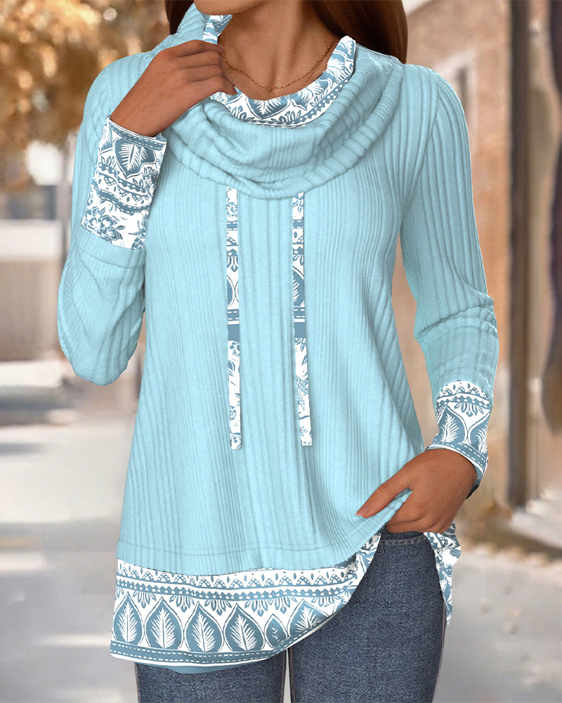 Cowl Neck Contrast Color Splicing Sweatshirt