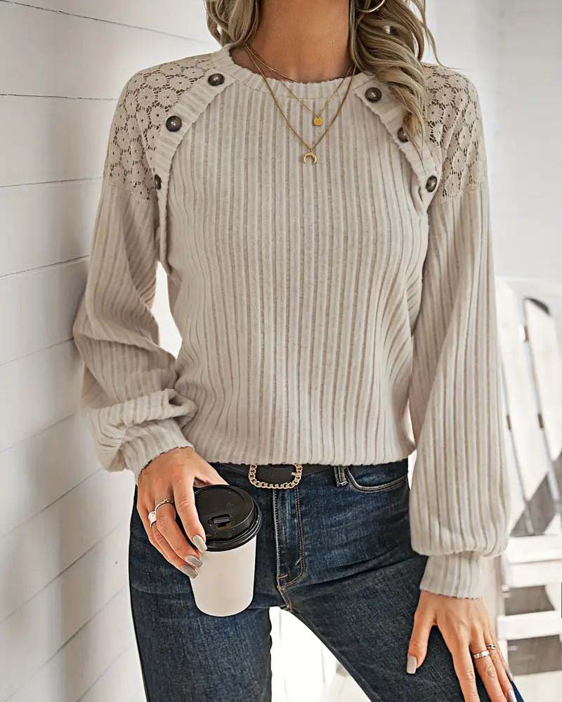 Ribbed Lace Panel Top