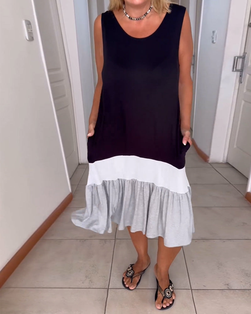 Colorblocked Sleeveless Round Neck Dress