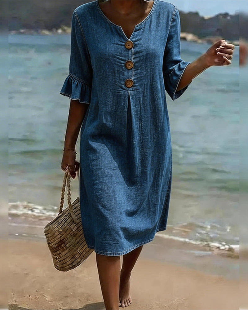 Lotus Leaf Sleeves Jeans Dress