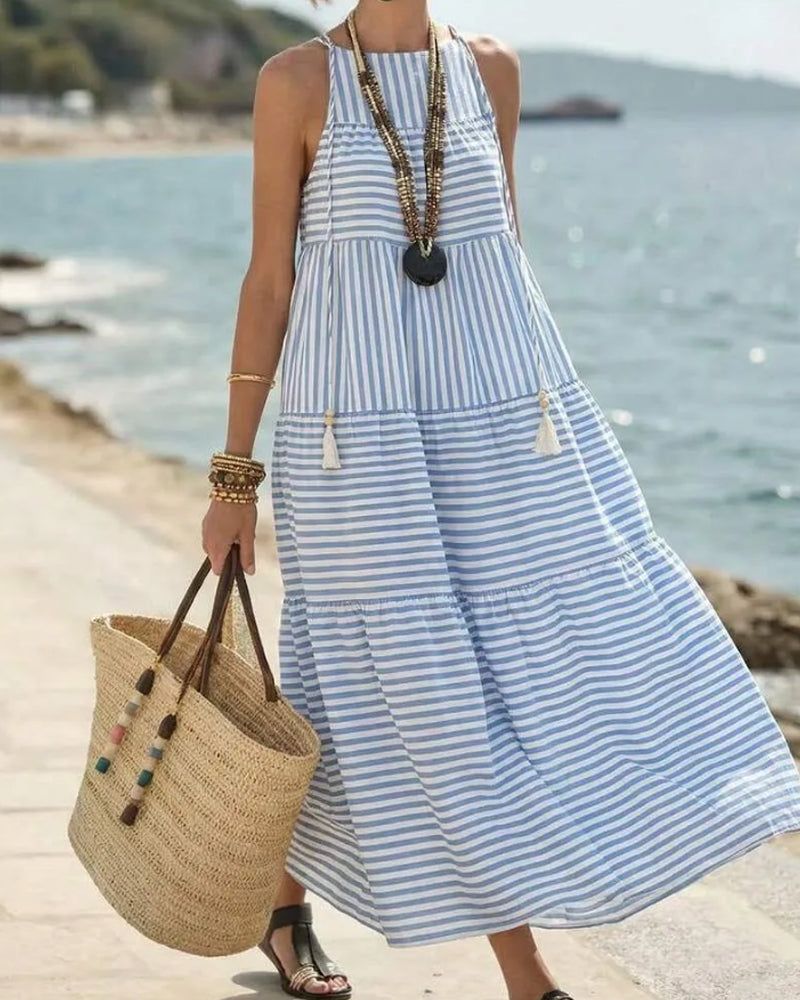 Striped Halter Tiered Dress