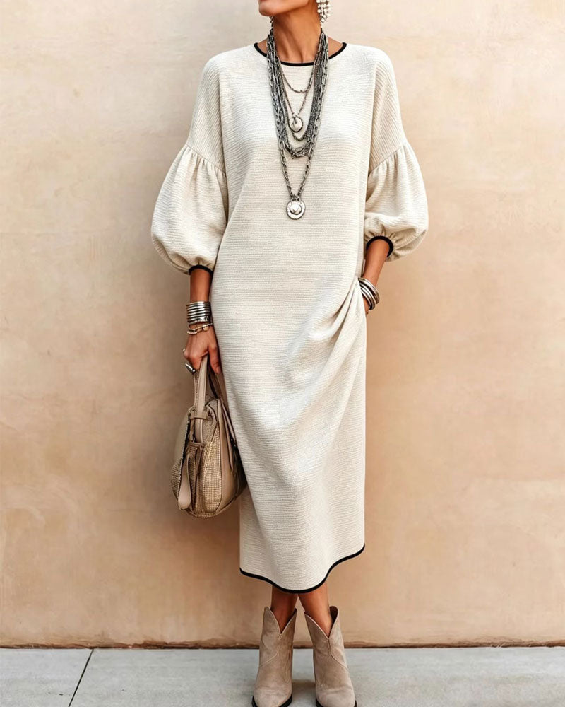 Color Block Puff Sleeve Dress