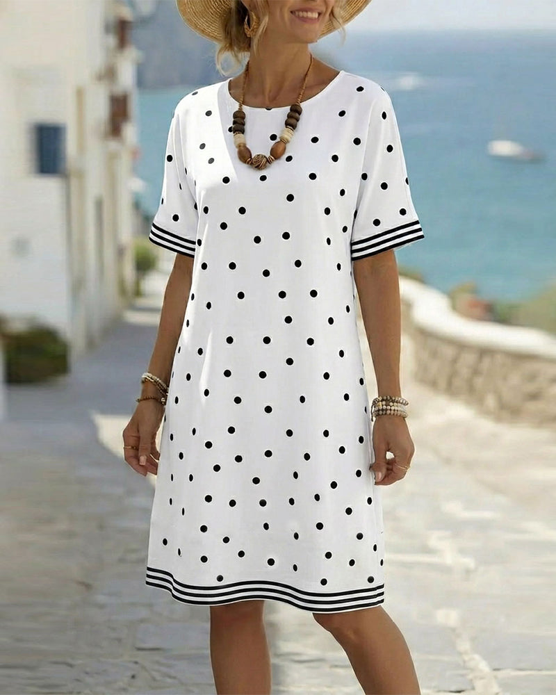 Polka Dot Stripe Shift Dress