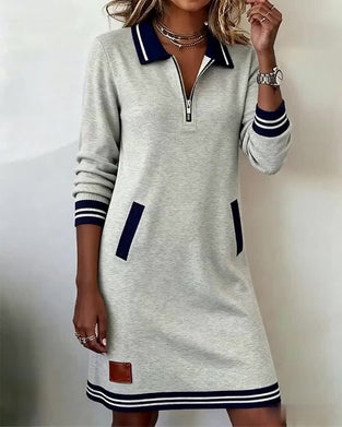 Zipper Lapel Long Sleeve Dress Zipper Lapel Long Sleeve Dress