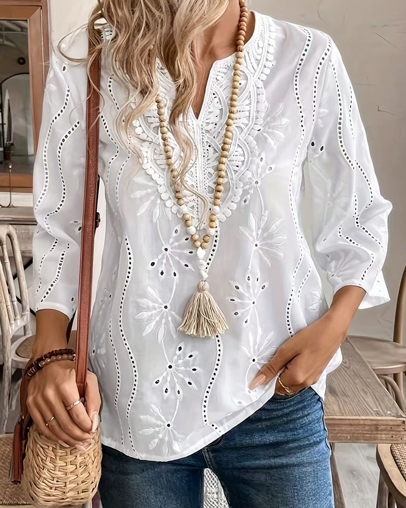 Casual Solid Color V-Neck Blouse