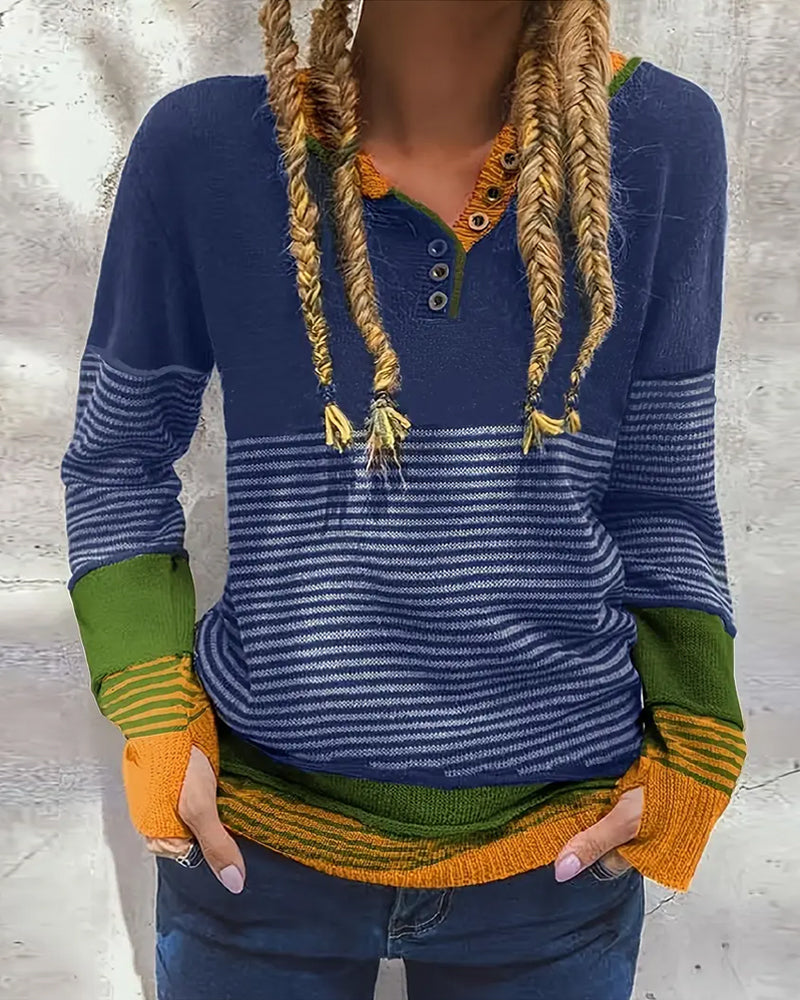 Striped Color-Blocked Long Sleeve Sweater