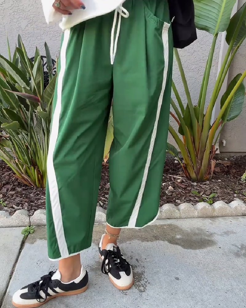 Side-Stripe Drawstring Wide-Leg Pants