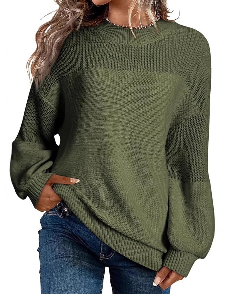 Solid Color Lantern Sleeve Sweater