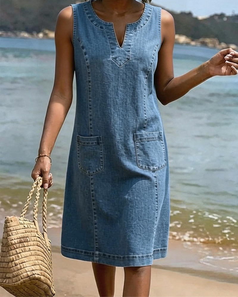 Denim Petite V-Neck Sleeveless Dress