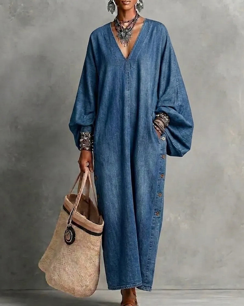 V-Neck Pocket Casual Dress