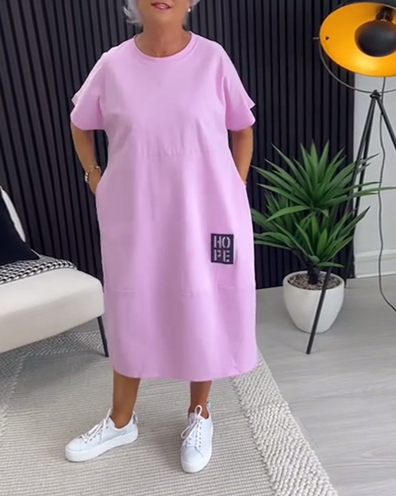 Short Sleeve Casual Straight Pocket Dress