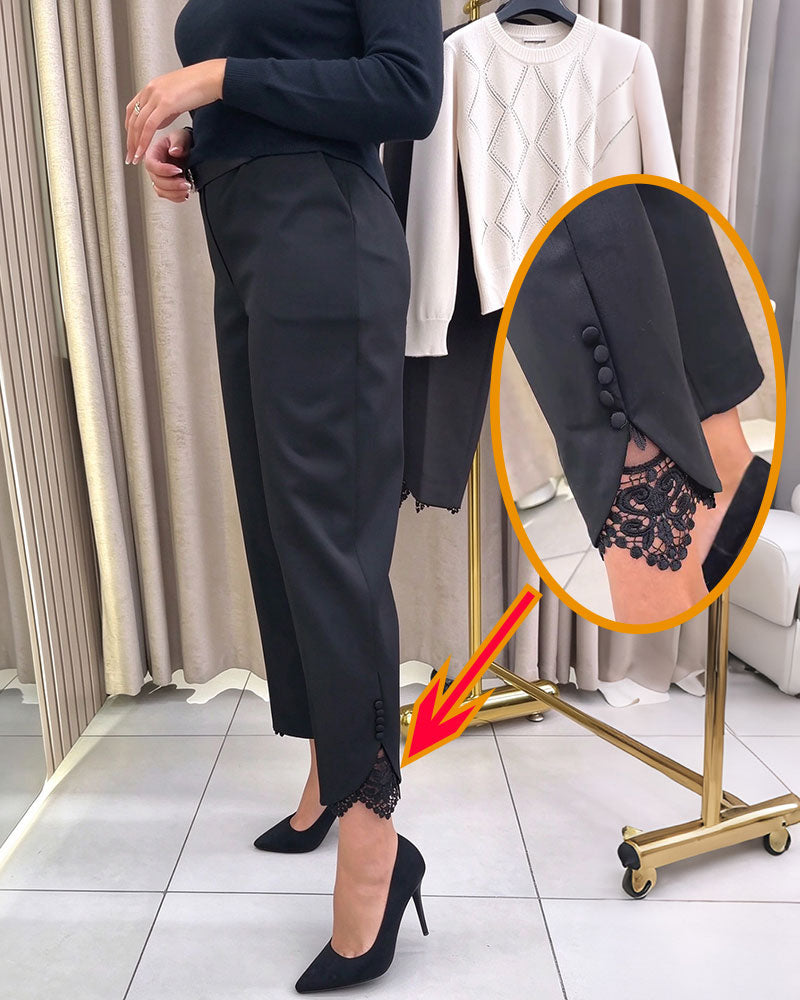 High-Waisted Lace Patchwork Cropped Pants