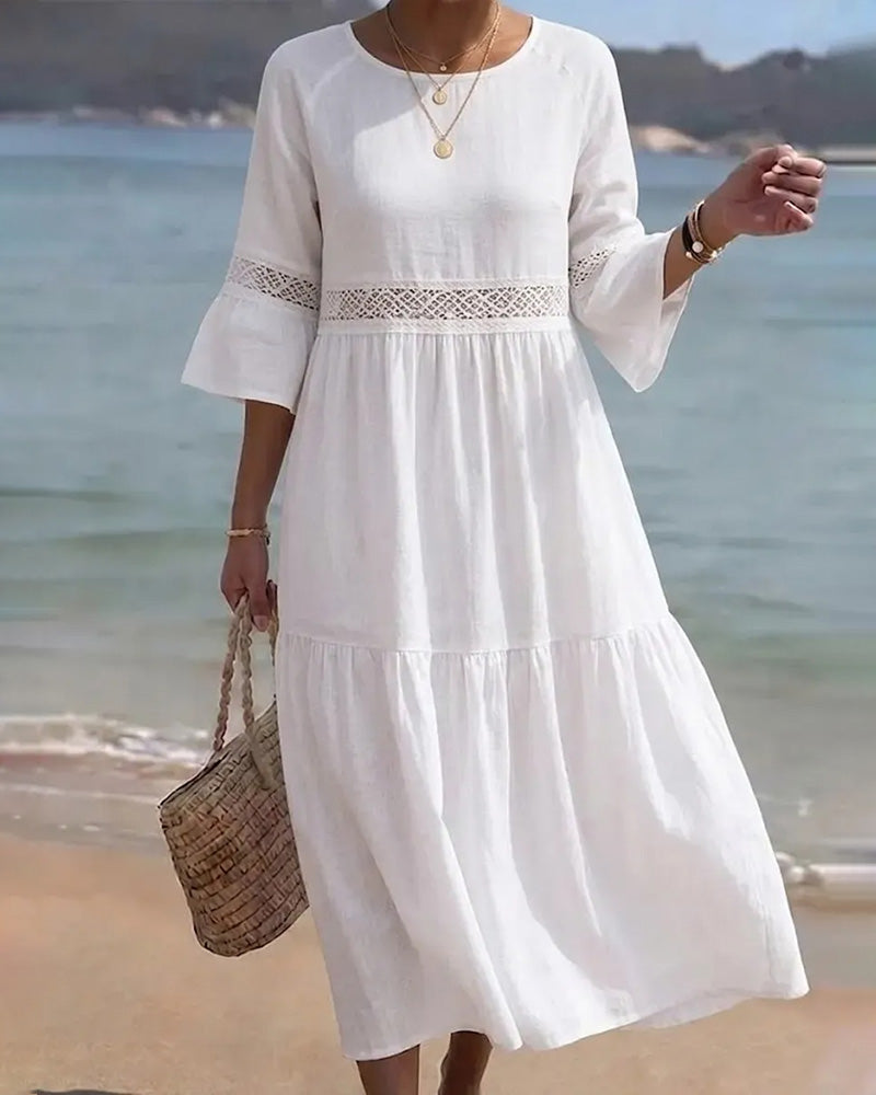 Lace Patchwork Flare Sleeve Long Dress