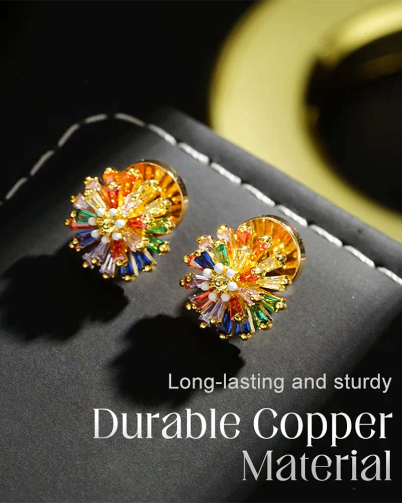 Colorful Firework Stud Earrings 💎 Zirconia Design & Minimalist Elegant