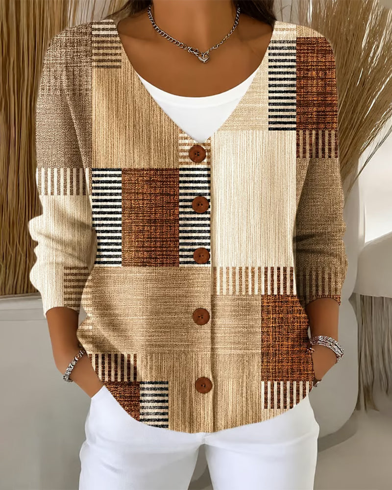 Vintage Color Block Plaid Patchwork Cardigan