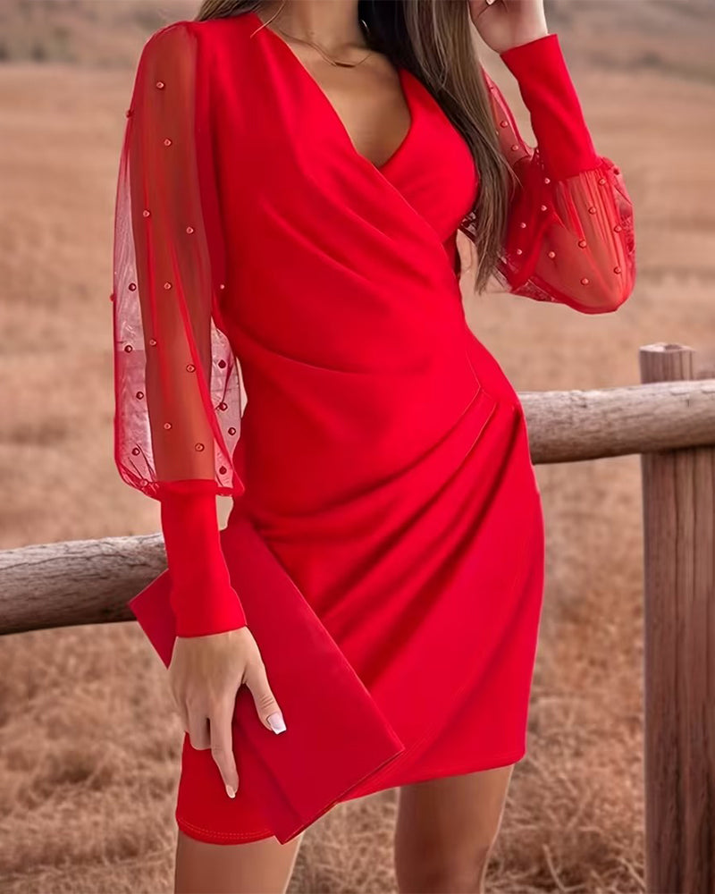 Mesh V-Neck Fashion Patchwork Dress