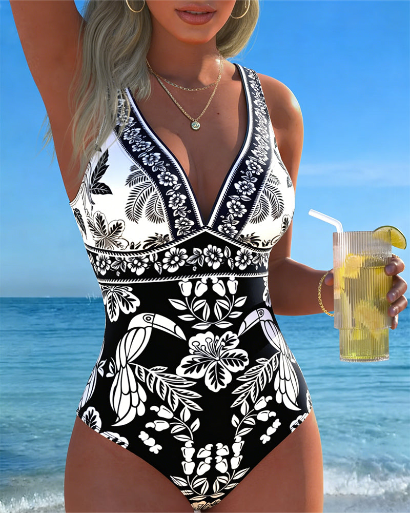 Tropical Flower And Bird One-Piece