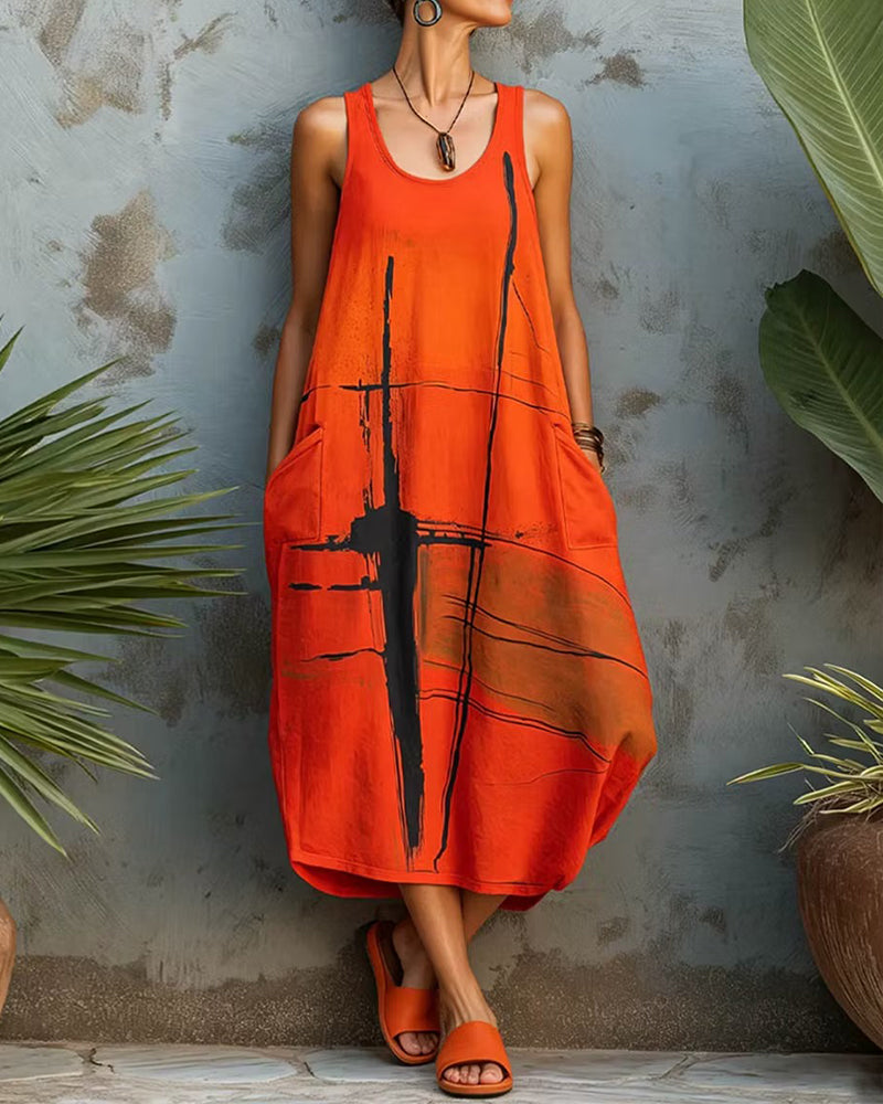 Casual Print Sleeveless Maxi Dress