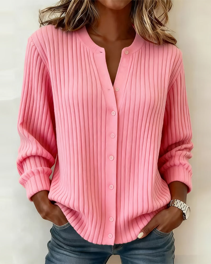 Round Neck Solid Color Long Sleeve Pullover