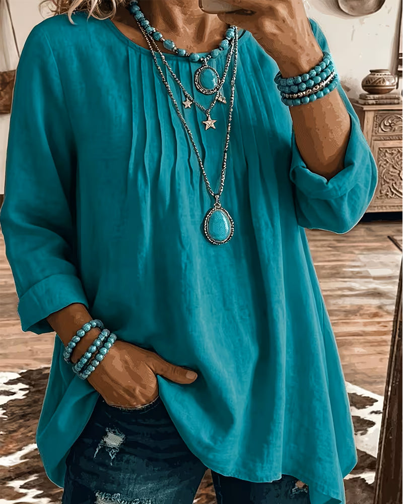 Crew Neck Ruched Loose Solid T-Shirt