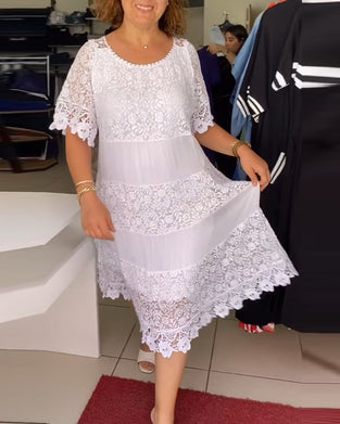 Solid color short sleeve lace dress