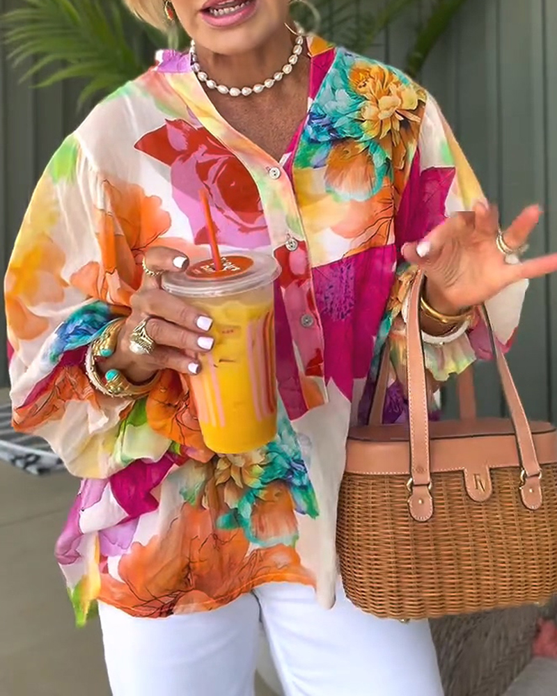 Oil Painting Style Long-Sleeved Blouse