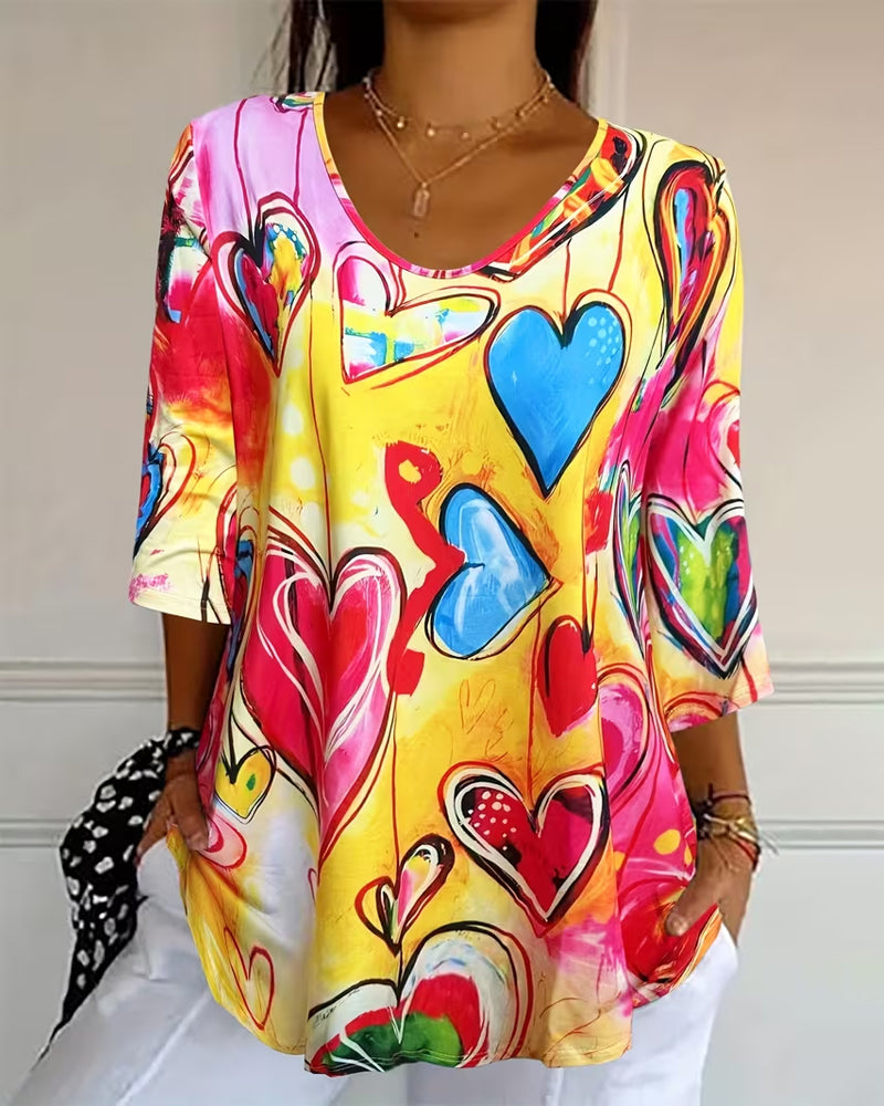 Heart Graffiti Print Top