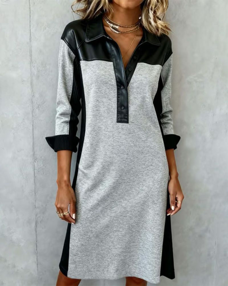 Shirt Collar Color-Block Casual Dress