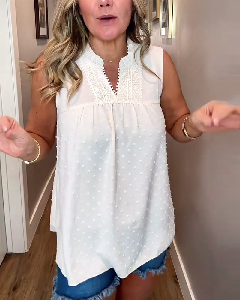 V-Neck Lace Patchwork Sleeveless Tank Top