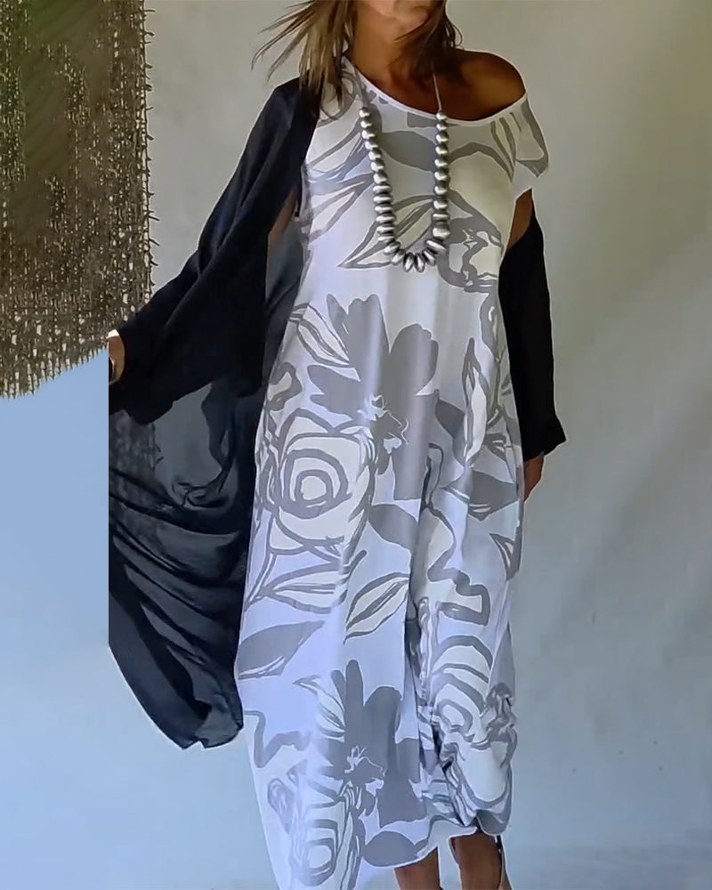 Abstract Floral Print Sleeveless Dress