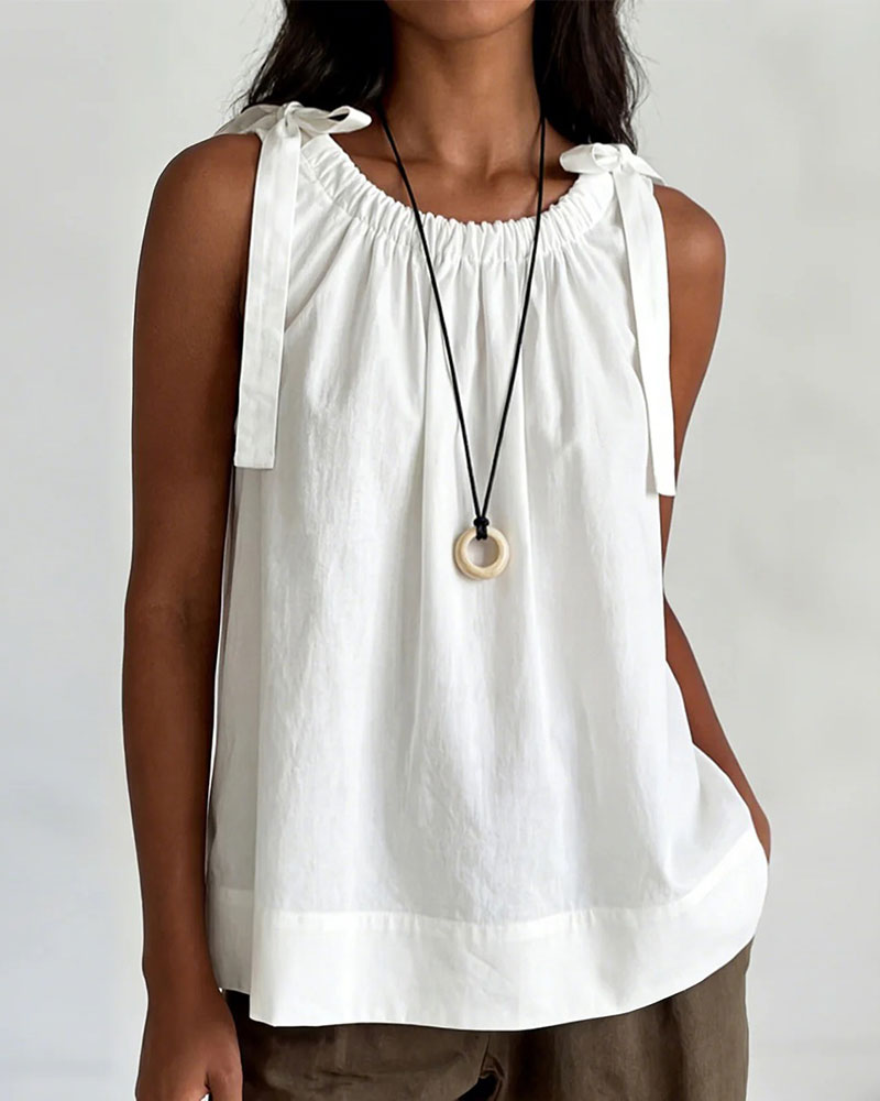 Tie-Up Shirred Tank Top