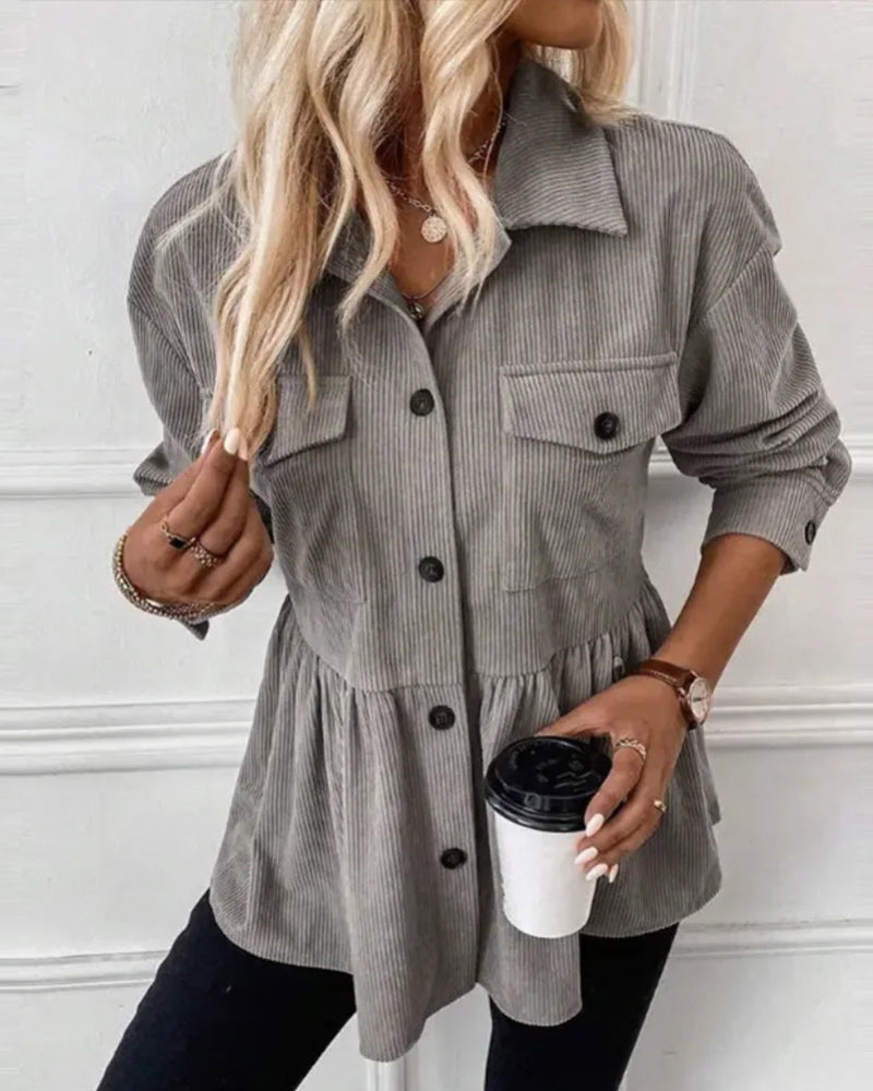 Pocket Corduroy Buttoned Top