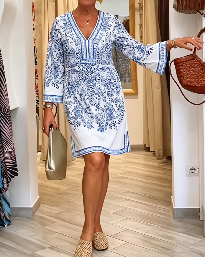 Casual V-Neck Printed Dress