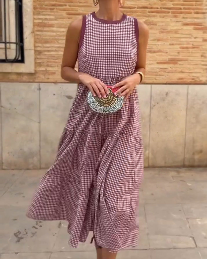 Plaid Round Neck Sleeveless Dress