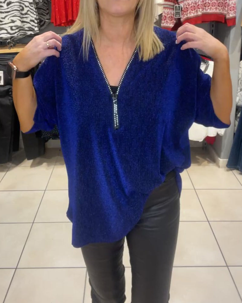 Casual Long Sleeve Zipper Loose Top