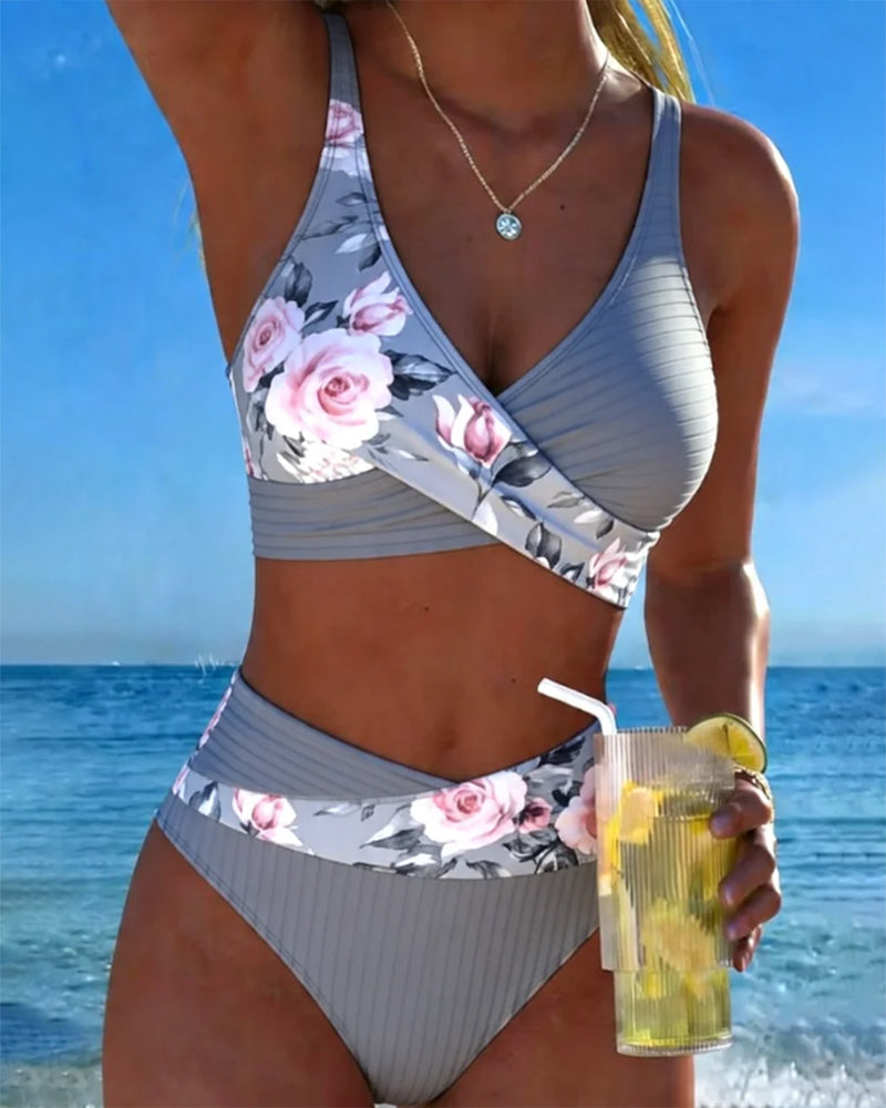 Ribbed Fabric Crisscross Design Bikini