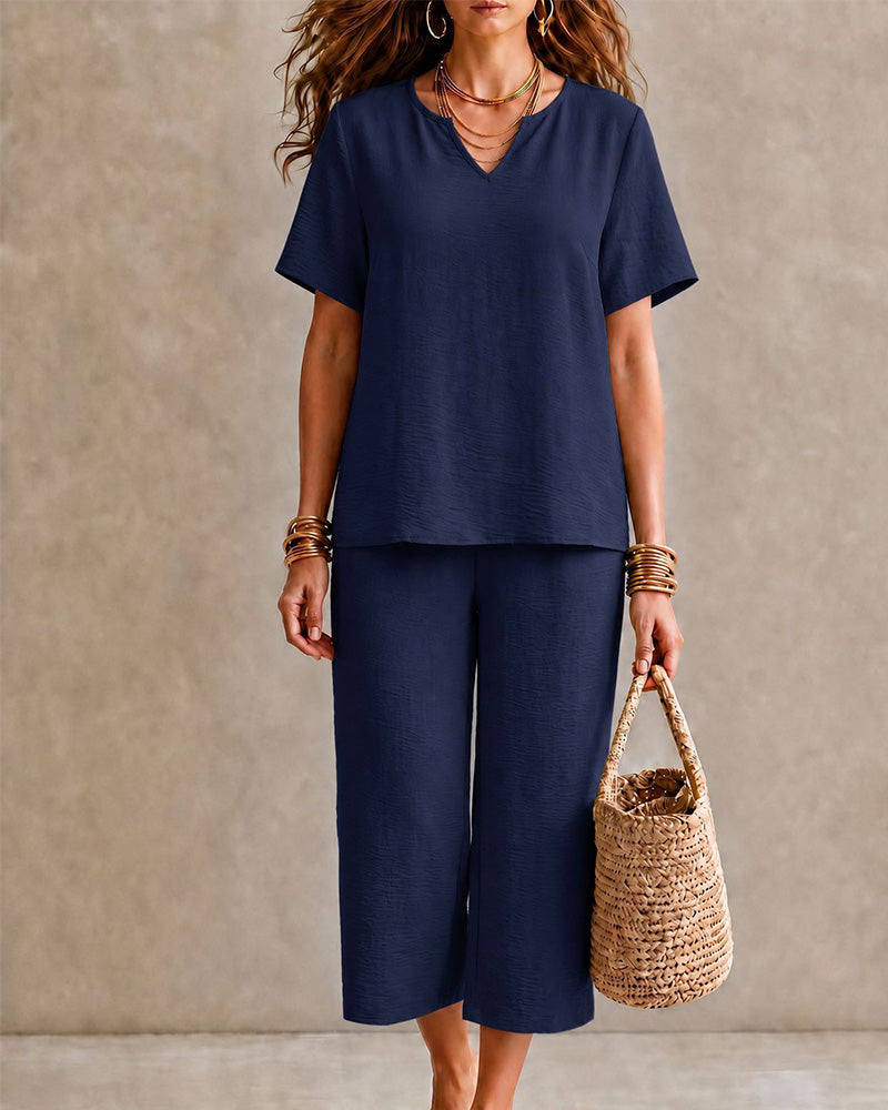 Short Sleeve Top and Cropped Pants Set