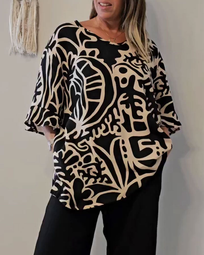 Abstract Botanical Print Loose Top